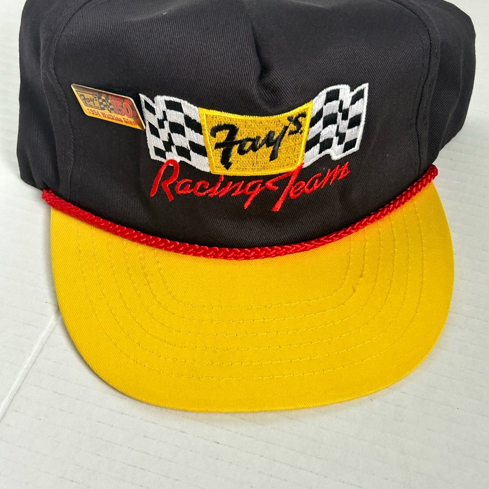 Fay’s Racing Team Cap Rope with Watkins Glen Pin - Yellow and Black Embroidered